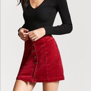 Forever 21 Red Corduroy Button Down Skirt